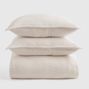 NWOT QUINCE Organic Ribbed Cotton Coverlet Set Full/Queen Ivory 4592